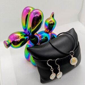 Pearl Earrings and Charm Necklace Set